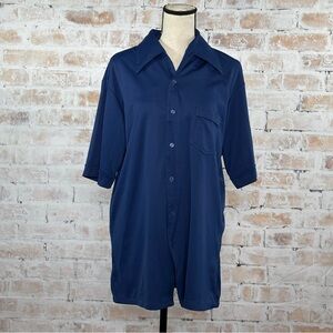 True Vintage 70s Button Up Short Sleeve Dagger Collar Stretchy Preppy Polo Shirt